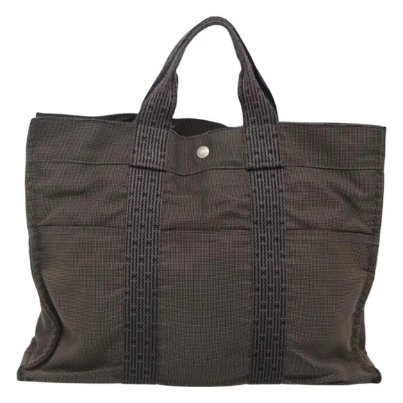 HERMES Her Line MM Hand Bag Canvas Gray Silver Auth bs24473 - Picture 1 of 16